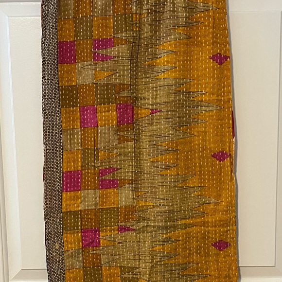 KANTHA SCARF REVERSIBLE TWO SIDED SARI HEAD WRAP DECOR LINEN SARONG - Picture 9 of 11